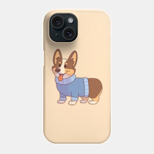 Tricolor corgi wearing a blue sweater Phone Case