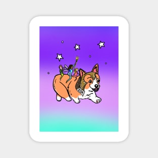 Magical Corgi running with fairies on his back Magnet