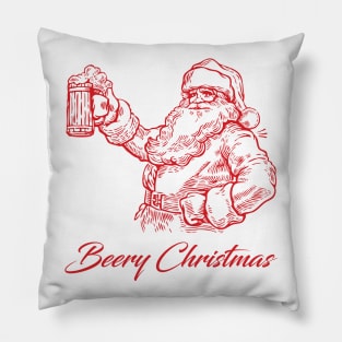 Beery Christmas Santa Claus holding a glass of beer Pillow