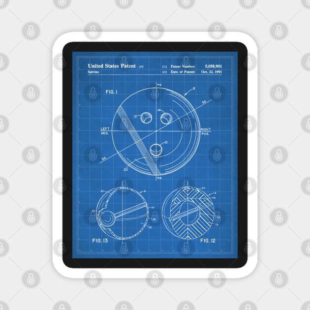 Bowling Ball Patent - Bowler 10 Pin Bowling Art - Blueprint Magnet by patentpress