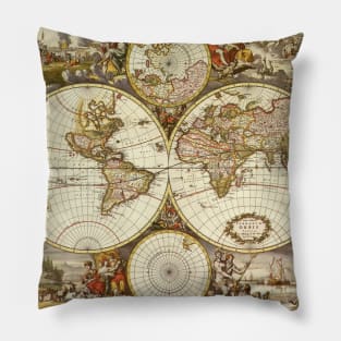 Antique Old World Map by Frederick de Wit, c. 1680 Pillow