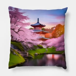 Cherry Blossoms Japanese Garden Pillow