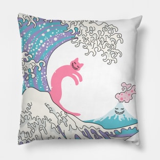 Psychodelic Bubblegum Kunagawa Surfer Cat Pillow