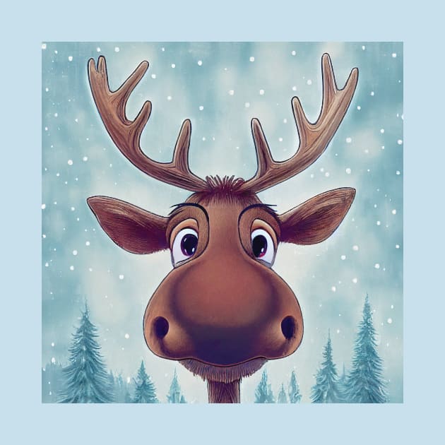 Cute Christmoose - Christmas Moose in the snow by Geminiartstudio