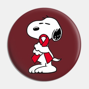 Dog Hugging an Awareness Ribbon (Red) Pin