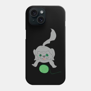 A cat plays with a ball of thread Phone Case