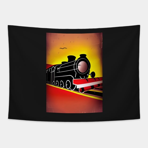 CUTE POPART COMIC STYLE RED AND BLACK STEAM TRAIN Tapestry by sailorsam1805