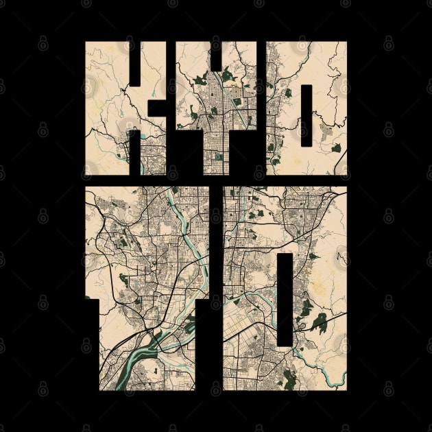 Kyoto, Kansai, Japan City Map Typography - Vintage by deMAP Studio