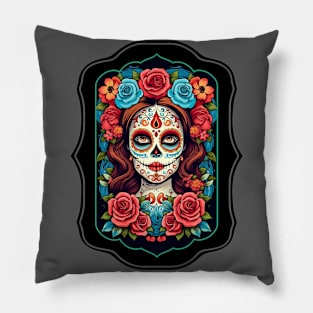 Day Of The Dead Woman Skull Pillow