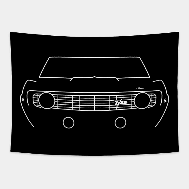 1969 Camaro Z/28 classic American muscle car outline line drawing (white) Tapestry by soitwouldseem