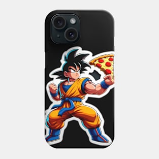 Goku striking a heroic pose with a pizza Phone Case