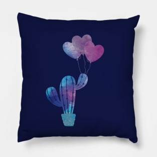 Cactus are my valentine. Cactus with heart ballons, watercolor background Pillow