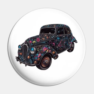 Car - an old retro car painted with psychedelic shapes and colors Pin