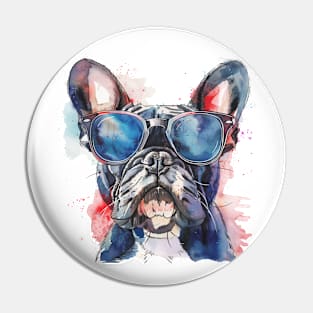 French Bulldog with Sunglasses (Watercolor) Pin