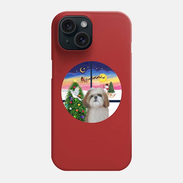 Christmas WIndow with a Red and White Shih Tzu Phone Case by Dogs Galore and More