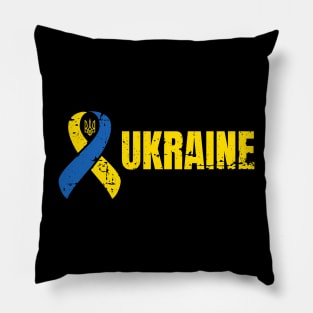 Ukraine Ribbon Ukrainian Pride Love and Unity Distressed Design Pillow