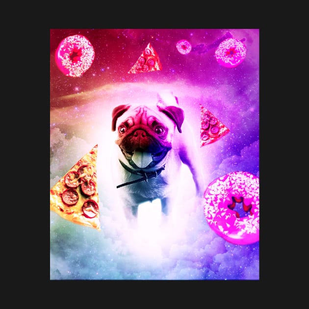 Pugs In The Clouds With Doughnut, Pizza, Rainbow by Random Galaxy