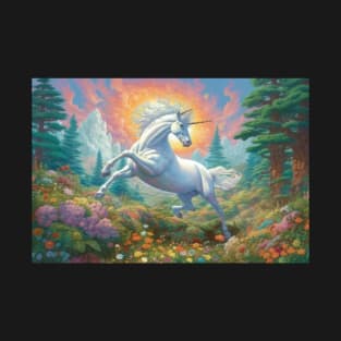 Majestic Unicorn Amidst Flowers T-Shirt