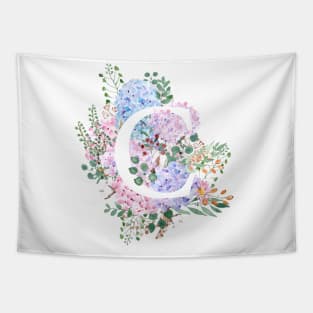 botanical monogram alphabet C hydrangea flowers Tapestry