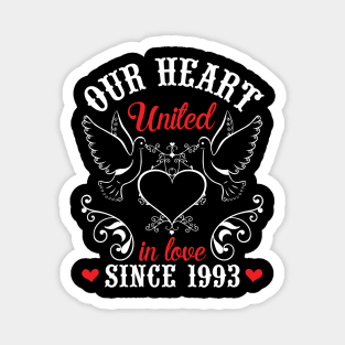 Husband Wife Our Heart United In Love Since 1993 Happy Wedding Married 27 Years Anniversary Magnet