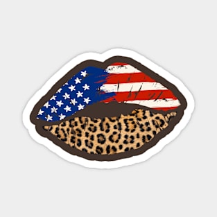 Women's American Flag Leopard Lips 4th of July USA Magnet