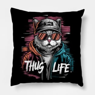 Thug Life Cat Design in Bold Colors Pillow