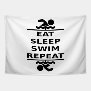 Eat, Sleep, Swim, Repeat (black) Tapestry