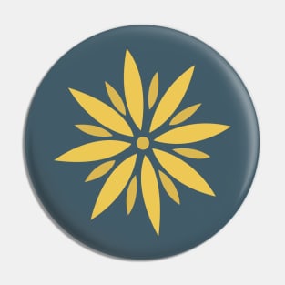 Flower 2, Minimalist Abstract Floral in Mustard Yellow and Navy Blue Pin