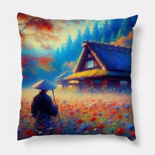 Japanese house - impressionism Pillow