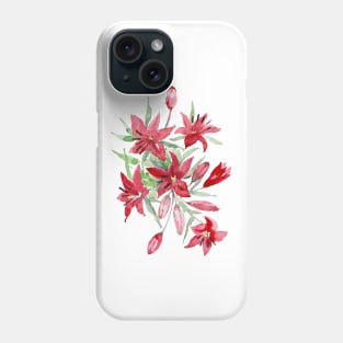 Asiatic red lilies. Watercolor Illustration. Phone Case