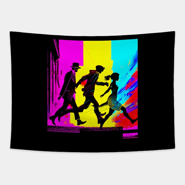 ABSTRACT ART DESIGN.  3 PEOPLE MOVING FORWARD. VIBRANT AND INCREDIBLY UNIQUE. Tapestry by StayVibing