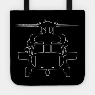 Black Hawk helicopter outline graphic (white) Tote