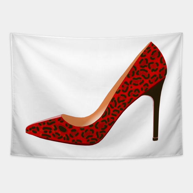 Red Leopard Print High Heel Shoe Tapestry by DavidASmith