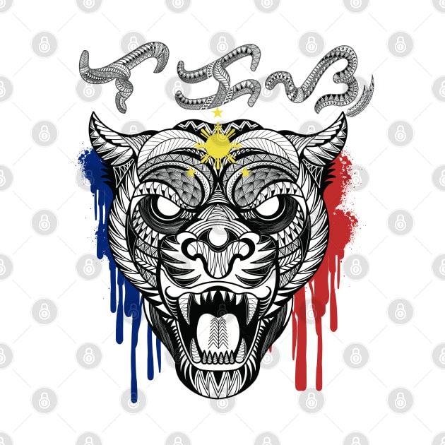 Tribal line Art Tiger / Baybayin word Lakas (Strength) by Pirma Pinas