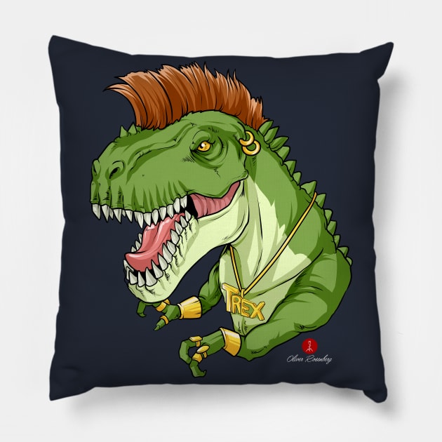 Mr T-Rex Blingosaurus | Bling, Mohawk & Dinosaur Pillow by OliRosenberg