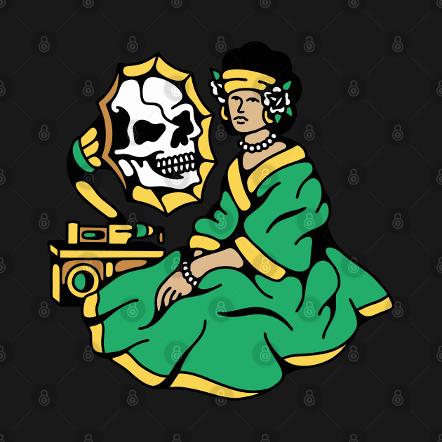 Lady gramophone skull by Bojes Art