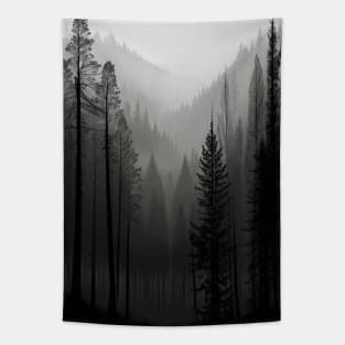 Misty Pine Trees in a Spooky Forest Tapestry