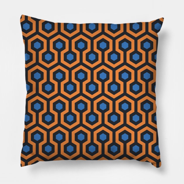 Geometric Pattern: Looped Hexagons: Orange/Blue Pillow by Red Wolf