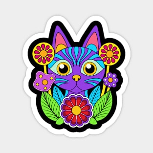 Trippy cat and flower power Magnet