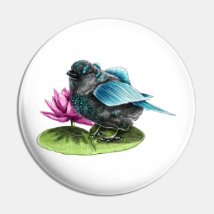 Magical water sparrow on lily pad Pin