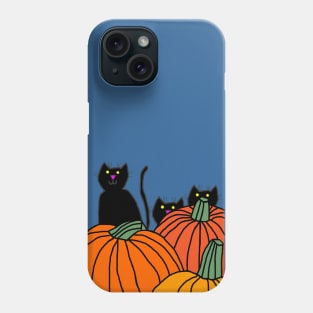 Three Black Cats in the Halloween Pumpkin Patch Phone Case