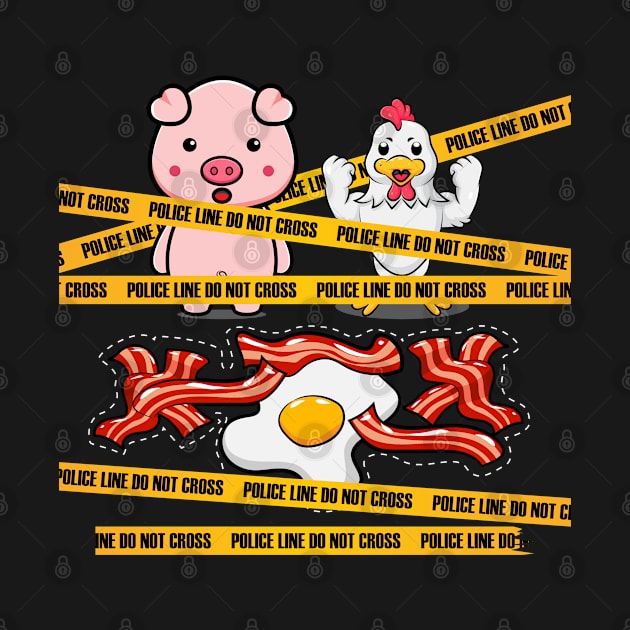 Police Line Do Not Cross Pig And Chicken Meat Lover Food Pun by Blink_Imprints10