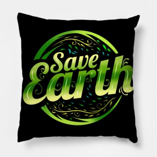 Logo Save Earth With Green Plants Asian Style For Earth Day Pillow