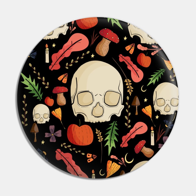 Skulls, leaves and mushrooms Pin by Swadeillustrations