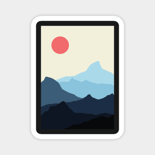 Minimalist Blue and Orange Mountainous Sunset Landscape Magnet