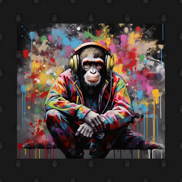 Cool BANKSY DJ Monkey With Headphones Art by VisionDesigner