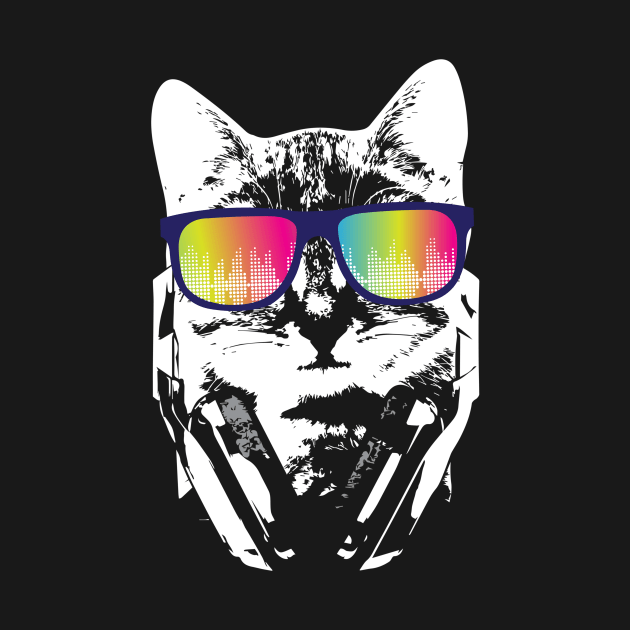 Music Cat Shirt Cool Kitten Headphones Sunglasses by tiranntrmoyet