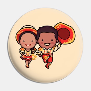 Cute Bolivian Dancer Couple in Traditional Clothing Cartoon Pin