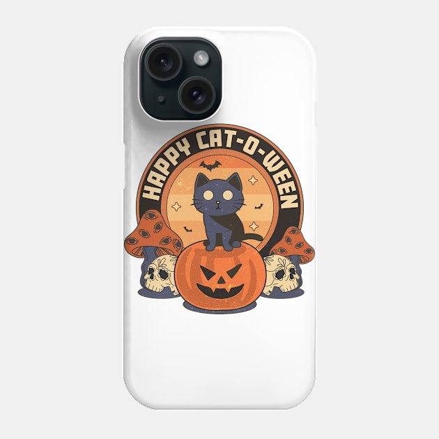 Happy Cat-o-ween: Pumpkin, Skulls, Cat, and Bats Phone Case by ivaostrogonac