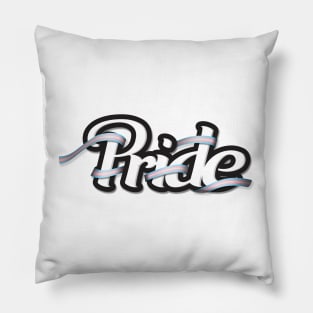 Transgender pride flag colored ribbon wrapped around the letters of the word PRIDE Pillow